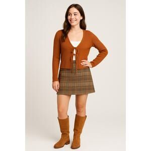 House of Harlow 1960 Cardigan L Orange Tie Front Ribbed Feminine Coquette Preppy